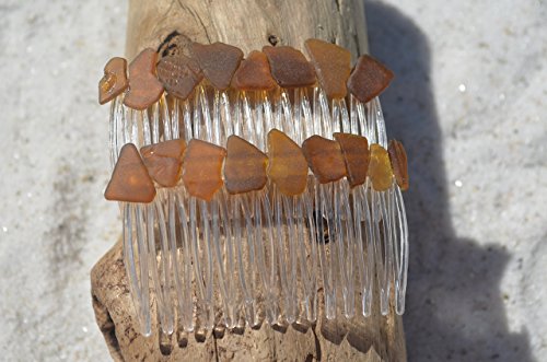 Genuine Shades of Brown Sea Glass Hair Combs (Set of 2) - Thumbnail 2