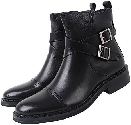 Santimon-Men's Genuine Leather Handsewn Martin Boots Shoes-black-41