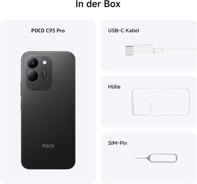 Poco C95 Pro, Smartphone 8+256 GB, Schwarz, 7500mAh Akku, 45W Laden