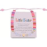 yaozeio Colorful Little Sis Bracelet for Sister Clay Beads Bracelet Gifts for Women Birthday Gifts for Stepsister Fostersister Lil Sis Bracelets from Big Sister Friends Adjustable Bracelets