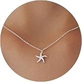 BSGRL Silver Necklace - 14K White Gold Plated Dainty Cowboy Boot Flower Starfish Hummingbird Star of David Lotus Italian Horn Pendant Necklace for Wmen