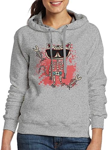 BERT LIFE Sugar Skull Cat Mexican Casual Women Hoodies Long Sleeve Drawstring Sweatshirt XXL