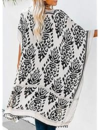 Dokotoo - Kimono de gasa para mujer, diseño floral con borlas