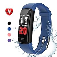 goopow Fitness Tracker HR, Activity Trackers with Heart Rate Monitor, Sleep Monitor, Step Counter, Calorie Counter, Distance, Phone Finder, Waterproof Smart Fitness Watch for Kids Women Men (Blue)
