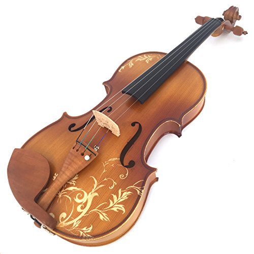 Kinglos 4/4 Flower Carved Ebony Fitted Solid Wood Violin Kit with Case, Shoulder Rest, Bow, Rosin, Extra Bridge and Strings Full Size (DH003)