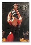 Paimuni Paintings, Hand Painted Attractive Dancing Lady in Red Dress Oil Painting on Canvas Wall Art Stretched and Framed Ready to Hang Bar Decor 24