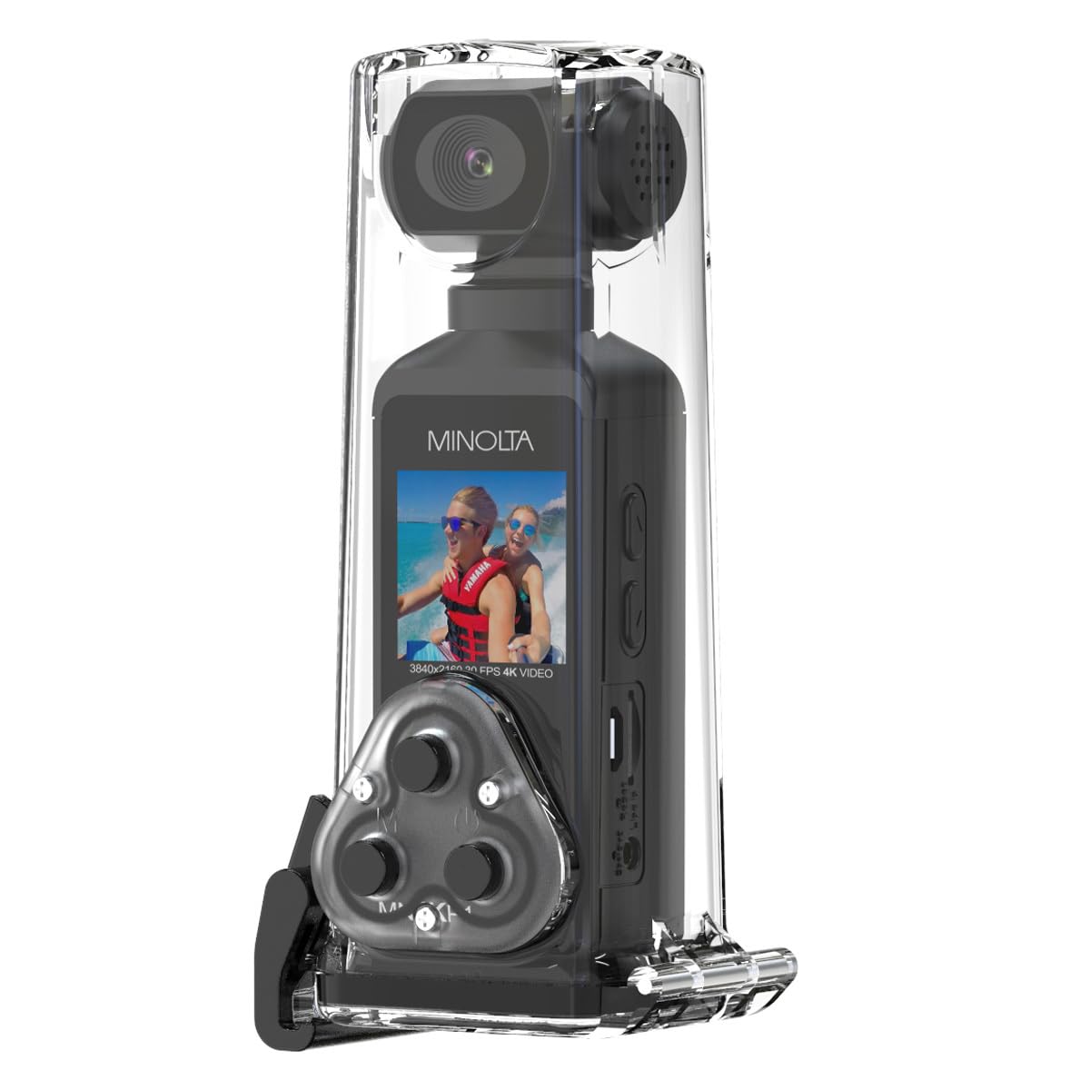 Minolta 4K Ultra HD Pocket Camcorder – WiFi Enabled Action Camera with 16MP Photos, 170° Wide Angle Lens, 270° Rotating Head, Slow Motion, 1.3-inch Display - 16GB Card & Waterproof Case (Black)