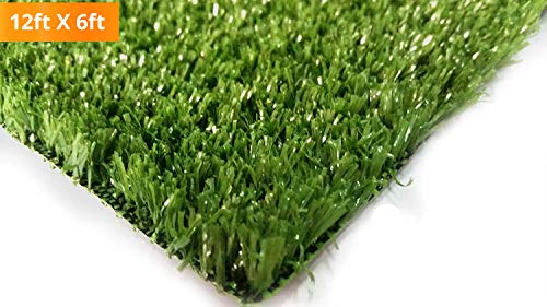 PZG Artificial Grass Rug w/ Drainage Holes & Rubber Backing | 2-Tone Realistic Synthetic Grass Mat | Extra-Heavy & Soft Pet Turf | Lead-Free Fake Grass for Dogs or Outdoor Decor | Size: 12' x 6'