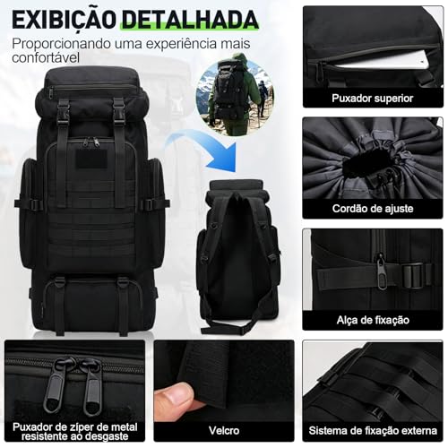 Mochila de Viagem 80L Impermeável para Camping e Trilha, Mochila Esportiva Grande Multifuncional com Compartimentos Amplos, Alças Confortáveis e Suporte para Equipamentos Outdoor, Camuflado