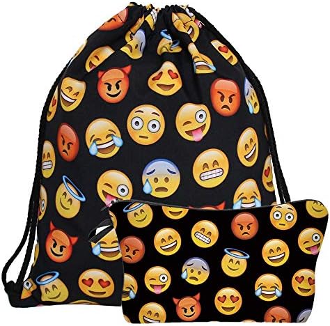 RUISIKIOU Emoji Drawstring Bag Water Resistant Lightweight Gym Sackpack for Hiking Yoga Gym Swimming Travel Beach
