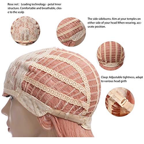 Wigood 14 inch Pink Bob Wig Short Straight with Free Wig Cap Cosplay Wigs for Kids Women