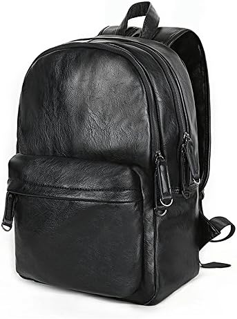 Vintage PU Leather Travel Backpack College Bookbag 15.6 Inches Laptop Rucksack Black
