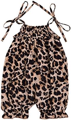 Mekilyn Newborn Baby Girls Strappy Leopard Romper Ruffles Sleeveless Jumpsuit Printed Leggings Sunsuit (Leopard, 6-12Months)
