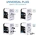 Zoppen International Travel Adapter 4 USB Charging Port Smart Wall Charger, All-in-one Universal Plug (US/JP UK EU AU/CN) w/ Worldwide Outlets & AC Socket - Surge Protector, Black / White