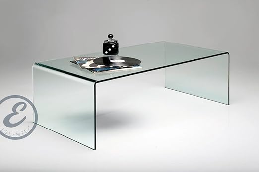 title=Tavolino basso da salotto rettangolare in vetro curvato 110 x 43 x 60- Luxury