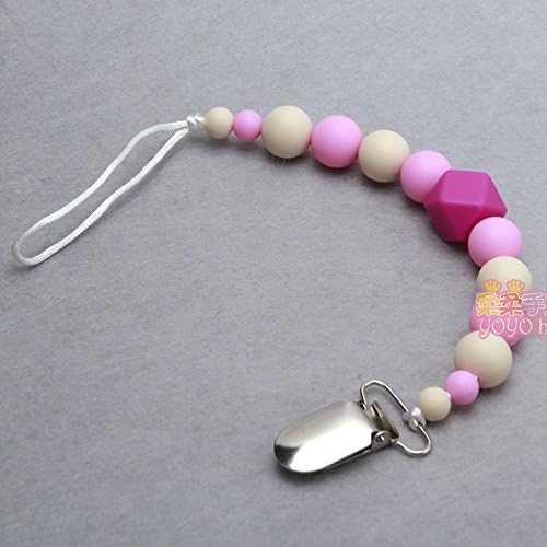 Safe food grade pink and white silicone Teether pacifier clip purple sweet heart silicone beads pacifier chain holder dummy clip chew beads