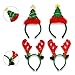 Christmas Headbands 4 Packs 9.5-11.8 inches, Christmas Bell Headband, Reindeer Antlers Headband with Bells, Xmas Tree with Star Headwear and Black Santa Hat Headband for Holiday Party, Fabric