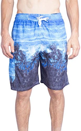 NBN Men's Boardshorts Tropical Print Elastic Waist Swim Trunk (X-Large,Blue)
