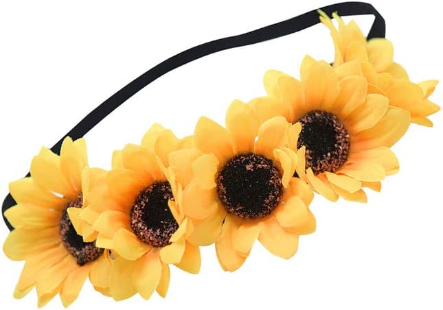Amosfun Sunflower Headband Bridal Flower Headband Artificial Sunflower Floral Crown Bridal Headwear Natural Wreath for Bridal Seaside Holiday Wedding Decor