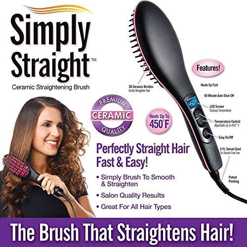 BESQUE Women's Electric Comb Brush Nano Simply 2 in 1 Ceramic Hair Straightener Brush Straightening with LCD Screen, Temperature Control Display (hair straightener for women) (Black)