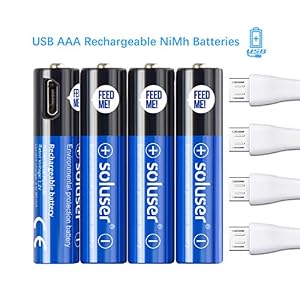 Batterie AAA Ricaricabili Batterie AAA Ricaricabili USB 500 mAh con 4 porte USB Batteria Ricaricabile Riciclabile Ni-MH ad Alta Capacità 1,2 V Tramite cavo USB (4Pack)