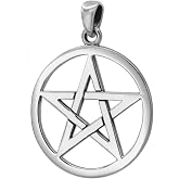 Moonlight Mysteries Solid Sterling Silver Large Wiccan Pentacle Pendant | 1.06" (27 mm) diameter solid .925 sterling silver pentagram pendant design; pagan witch protection jewelry
