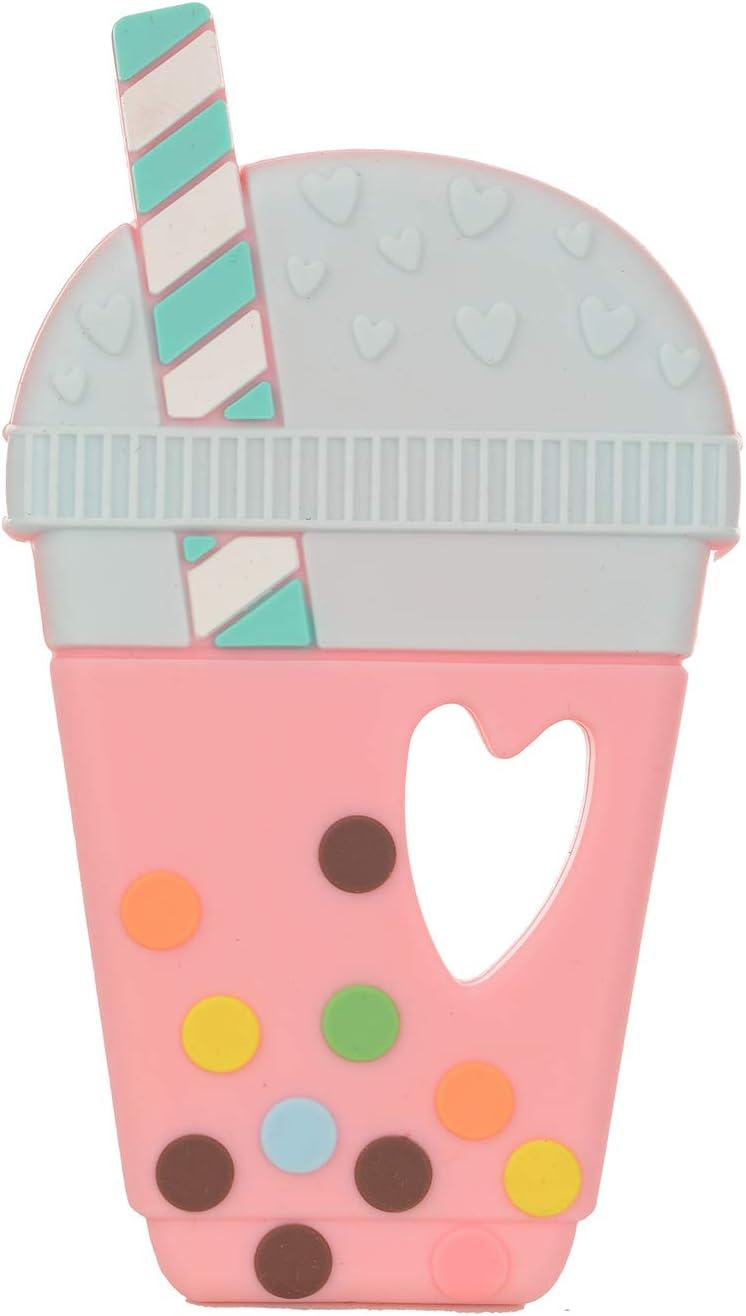 Hapsters Multi-Textured, Soft & Soothing, Easy-Hold, Silicone Teether Toy (BPA Free, Freezer & Dishwasher Safe) - Bubble Tea (Assorted Color)