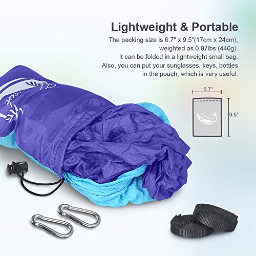 JBM Hammock Single Double Camping Lightweight Portable Parachute Hammock Outdoor Hiking Travel Backpacking - Nylon Hammock Swing - Support 400lbs with Nylon Ropes and Steel Carabiners (Purple & Blue) - Thumbnail 2