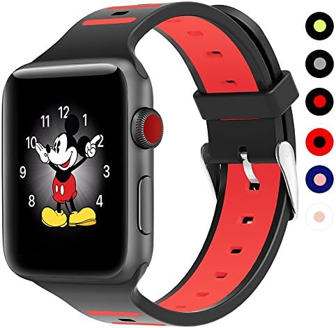 Covery Apple Watch Band 42mm, Soft Silicone iWatch Band Two - Tone Stripe Wristband for Apple Watch Nike+, Series 3, Series 2, Series 1, Sport, Edition- Black&amp;Red
