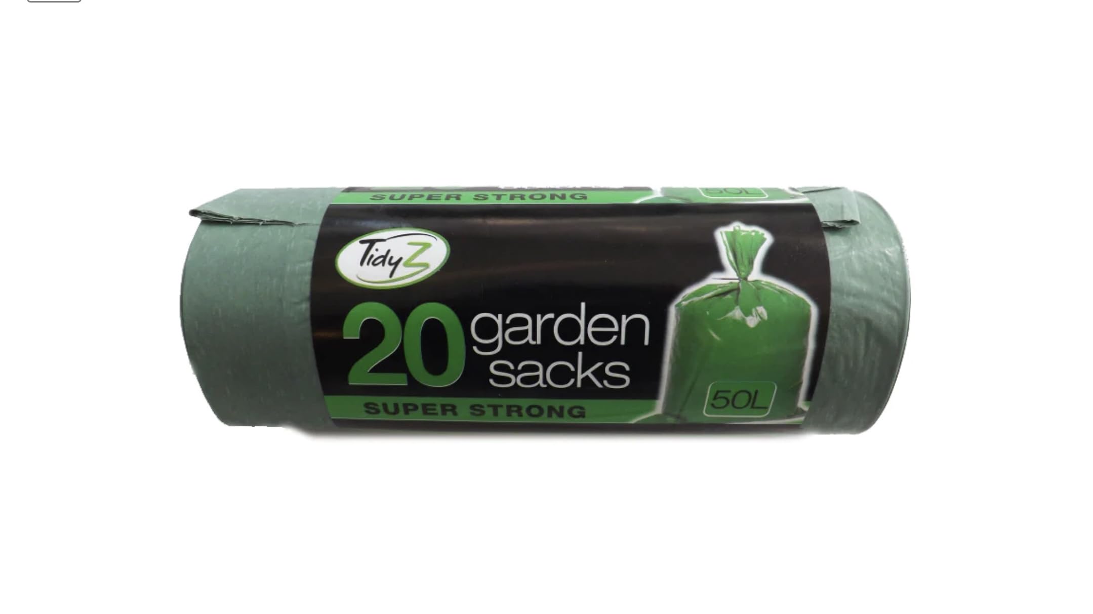 Tidyz Garden Sacks Rubbish Bags - Green Heavy Duty 50 litres x 20 pack - 89cm Extra Stong Bin Sacks With Tie Handles