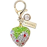 MONNEL MC504 Little Crystal 3D Strawberry Lobster Clasp Charm for Women with Velvet Bag (White,1 Piece)