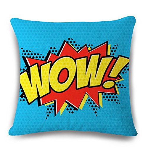 Easternproject Super Hero Throw Pillow Case Cushion Cover Comic Book Exclamation Pattern Decorative Square 18x18 Inch Pillowcase Best Gift (WOW)