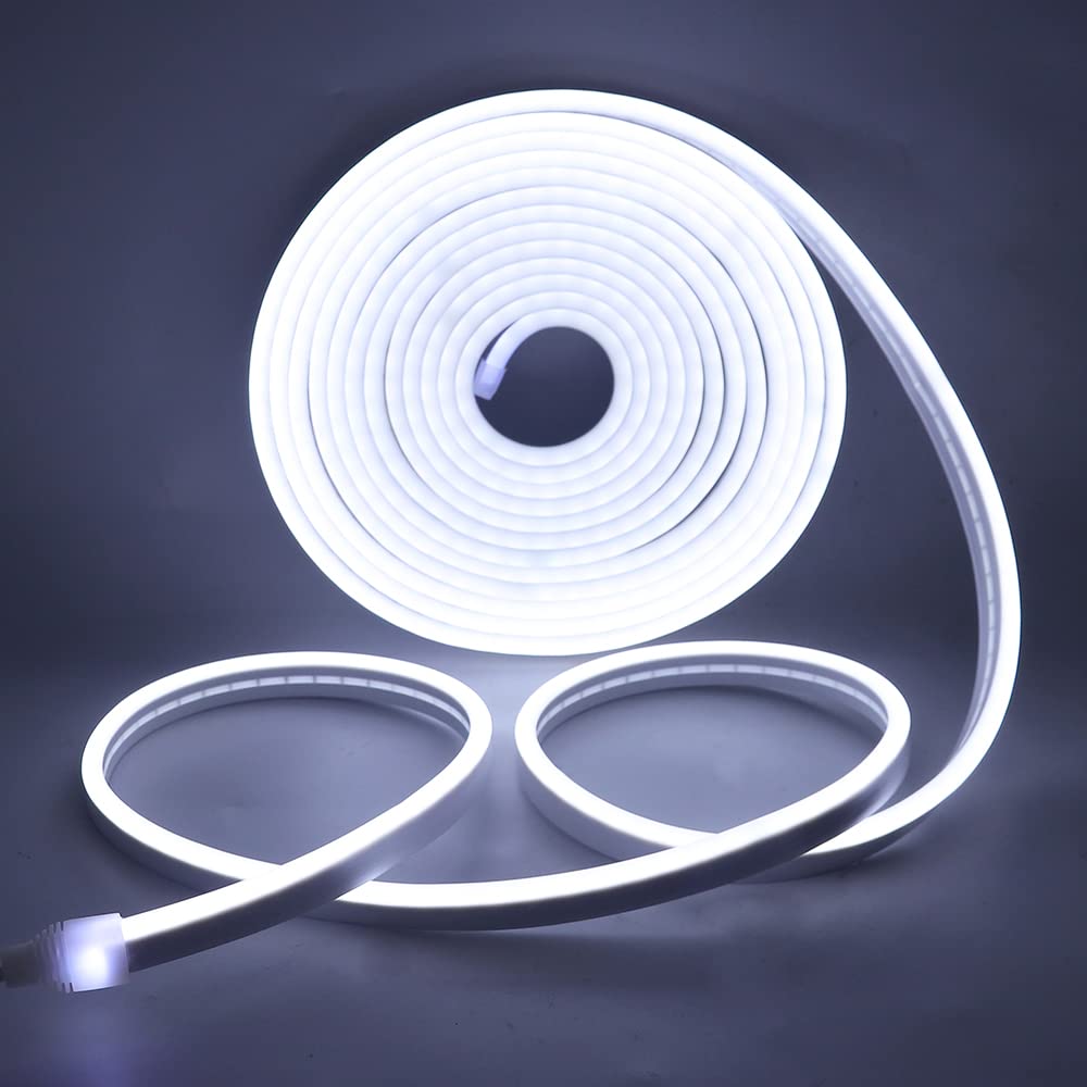 KISUFU LED Strip Light, 5m Flexible Neon Rope Light, 120 LEDs/m, Waterproof Silicone, USB Powered for Bedroom Party, Indoor/Outdoor Decoration (1m, White)