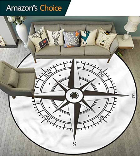 RUGSMAT Compass Modern Flannel Microfiber Non-Slip Machine Round Area Rug,Navigational Equipment Sea Carpet Door Pad for Bedroom/Living Room/Balcony/Kitchen Mat Round-55 - Thumbnail 6