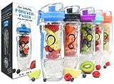 Live Infinitely 32 oz. Infuser Water Bottles - Featuring First Ever Gel Freezer Ball Infusion Rod, Flip Top Lid, Larger Dual Hand Grips & Recipe Ebook Gift (Blue Polar Edition, 32 Ounce)