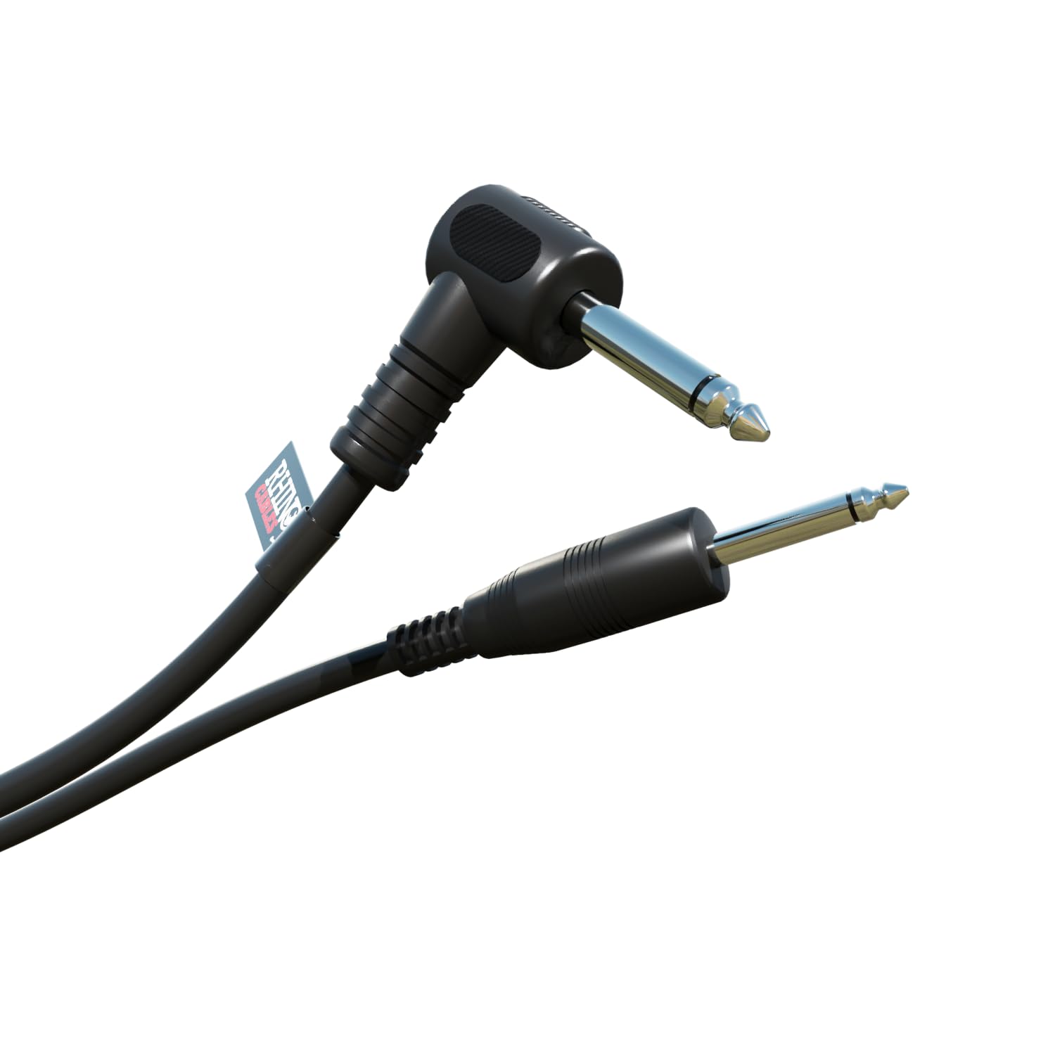 rhinocables - 6.35mm Mono Jack Cable | Straight to Right Angle Design | Electric Guitar, Bass, Keyboard Amp Connection | Tangle-Free PVC | ¼” Male-Male TS, 1.5m