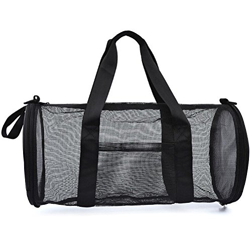 Dive Bags,Mesh Duffle Gear Bag with Shoulder Strap Equipment for Beach,Swimming,Snorkeling,Scuba Diving and Outdoor Sports (Black, Small)