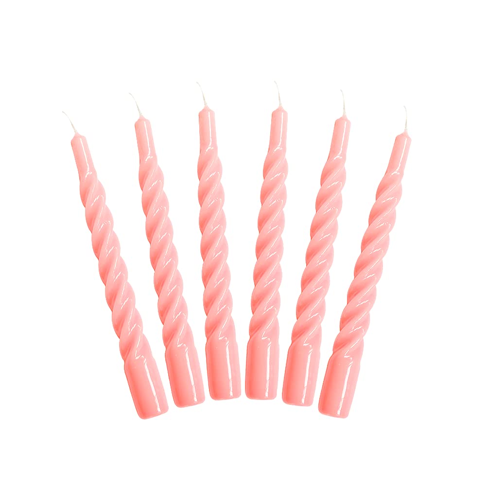 Candles with a Twist®, Made in Italy, 25 Colours Available, Dinner Candles, Twisted Candles Long Burning 5 Hours, Tapered Candles, Lacquered, Unscented Candle Gift Set, 6 pcs. 2.2 x 21cm (Pink)