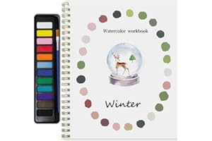 SQZQLD Beginner Watercolor Painting Kit Watercolor Workbook Coloring Book 12 Colors Paint Set with Brush,Easy Nature Scenes Beginner Friendly Watercolor Paint Set Gift for Adults Teens. (Winter)
