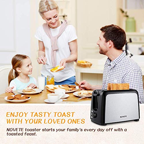 NOVETE Toaster 2 Slice, 2 Slice Toaster Wide Slot, Stainless Steel Toaster with 7 Shade Settings, Removable Crumb Tray, Defrost/Reheat/Cancel Functions, UL Certified Home Compact Toaster