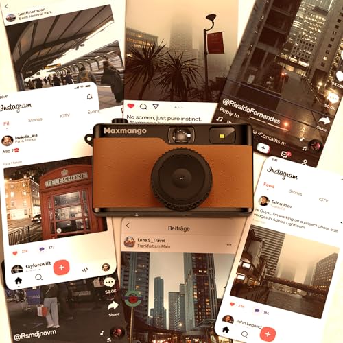 Maxmango D53 Compact Digital Camera Without Screen, Vintage Retro Camera 12 MP Capture Real Moments, Downloadable DIY Filters, USB-C, 8 GB SD Card Included, Up to 4000 Photos (Brown)