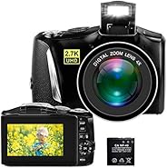 Digital Camera, 2.7K 48MP Full HD Vlogging Camera Rechargeable YouTube Camera, 3 Inch Portable Compact Mini Bl