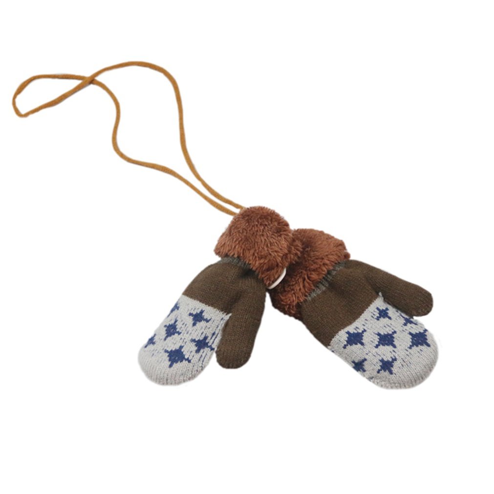 SAMGU Winter Warm Baby Gloves Full Fingers Boy Girl Mittens Knitted Cotton Thicken Hanging Neck Gloves Birthday Xmas Gifts for Kids