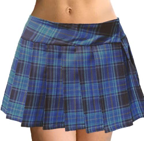Blue Schoolgirl Tartan Plaid Pleated Mini Skirt Seacliff Large