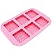 X-Haibei 6-Cavity Square Mooncake Soap Lotion Bar Chocolate Cake Glycerin Silicone Mold Pan 2oz per Cell