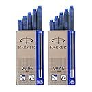 Parker Quink Permanent Ink Fountain Pen Refill Cartridges, 10 Blue Ink Refills (3016031PP) (10 Cartridges, Blue)