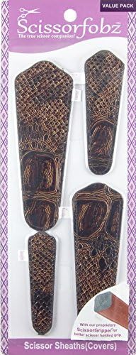 Scissors sheaths by SCISSORFOBZ with ScissorGripper -VALUE PACK-4 sizes- Designer Scissor Covers Holders for embroidery sewing quilting - Quilters sewers gift - Elegant Alligator Skin Design. S-01