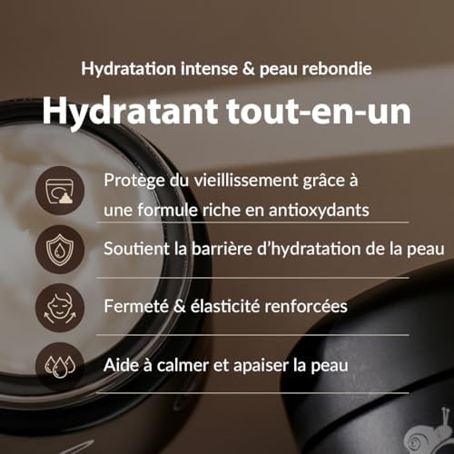 [MIZON] ALL IN ONE BLACK SNAIL CREAM (75 ml) Soin coréen - Crème Hydratante Réparatrice - Anti-âge - Extraits de plantes & Bave d'escargot noir