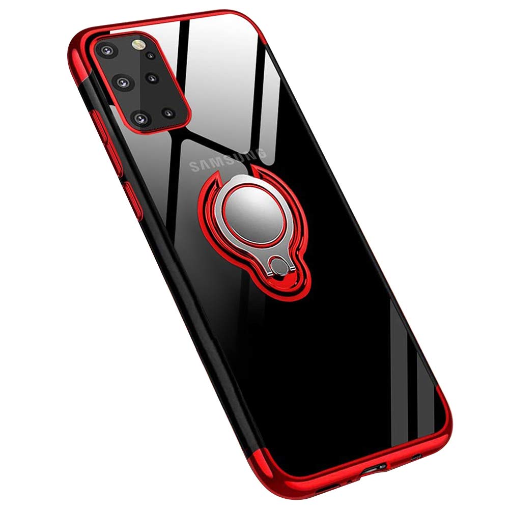 jaligel Samsung Galaxy S20 Plus Case with 360 Degree Rotating Ring Holder (Work with Magnetic Car Mount) Transparent Silicone Protective Case Ultra Thin TPU Bumper Shockproof Mobile Phone Case - Red