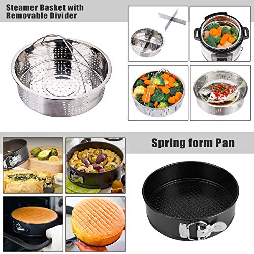Instant Pot Accessories, Pressure Cooker Accessories Set for Instant Pot 5,6,8 Qt with Steamer Basket/Springform Pan/Egg Bites Mold/3 Magnetic Cheat Sheets/Egg Rack/Kitchen Tongs/Oven Mitts, 12pcs